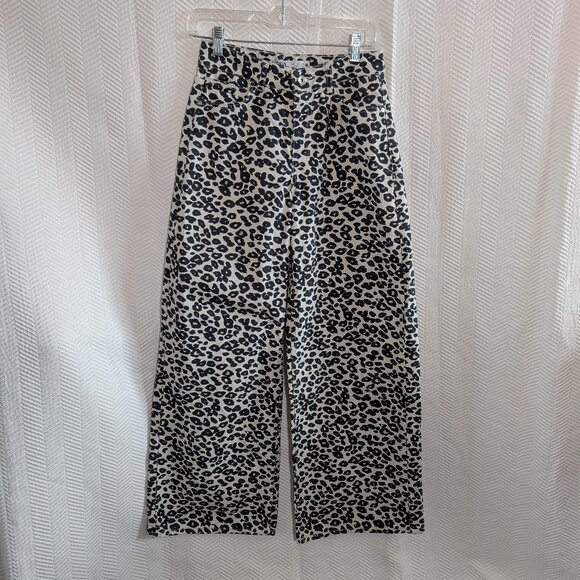 ZARA Leopard Print Wide Leg Jeans High Waist NWOT Size 2 Animal Print Denim - Picture 1 of 11